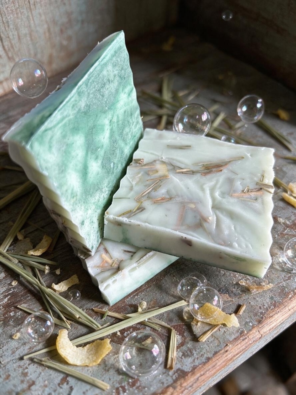 Handmade Artisan Lemongrass Teiple Butter Natural Soap - Green White 3 oz NWT